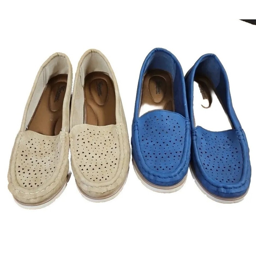 Jabasic 2pr Womens Penney Loafers Breathable Slip on Flat Shoes‎ Navy Beige Sz 9